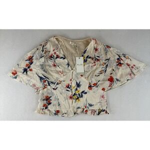 Miss Me Floral Print‎ Cropped Top Cream Ruffled MT1012S BOHO Missing Button